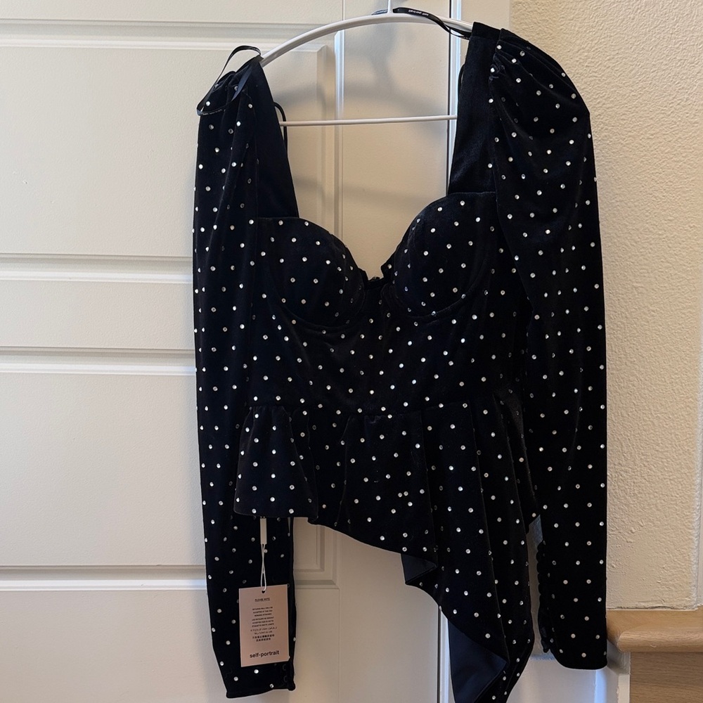 Self-Portrait Black Top with rhinestone embellishments